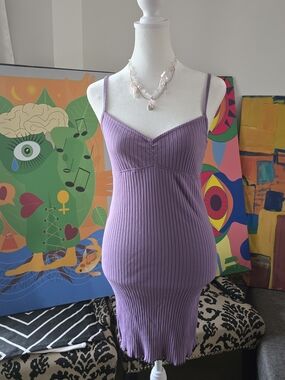 Urban Outfitters Lavender Ribbed Mini Dress Coquette Soft Girl Aesthetic Size S